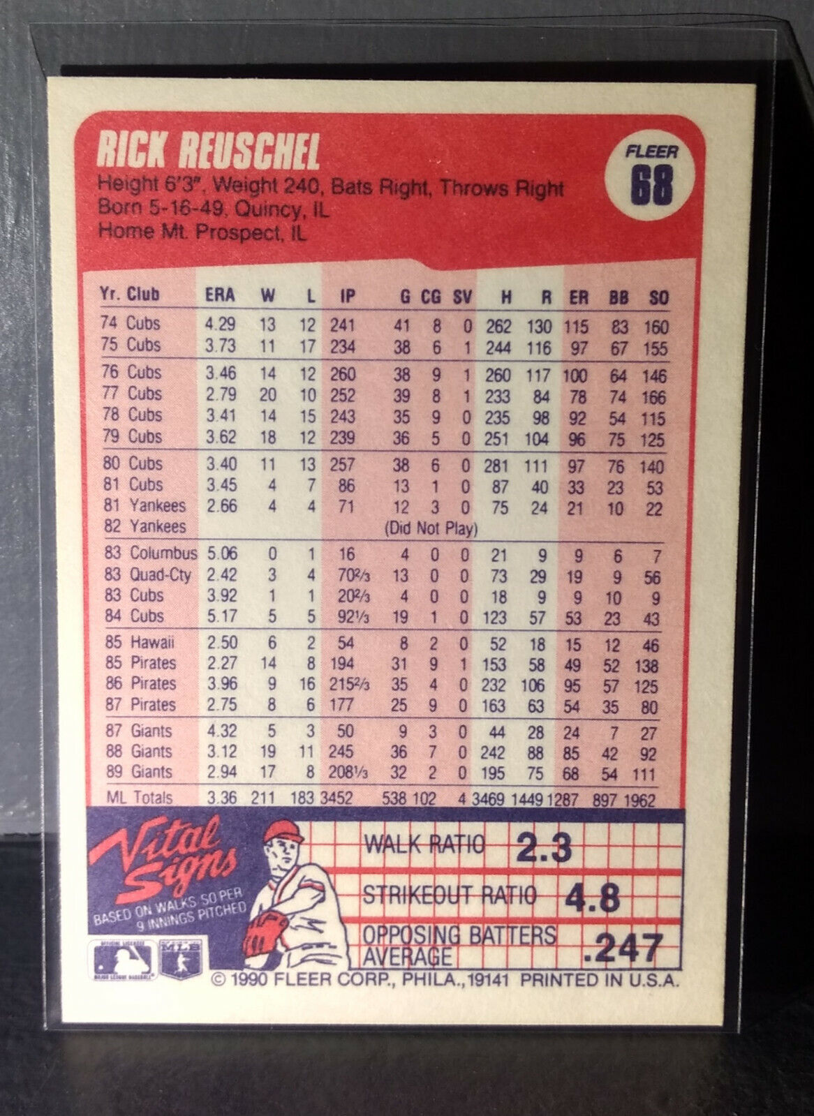 1990 Rick Reuschel Fleer Baseball Card #68