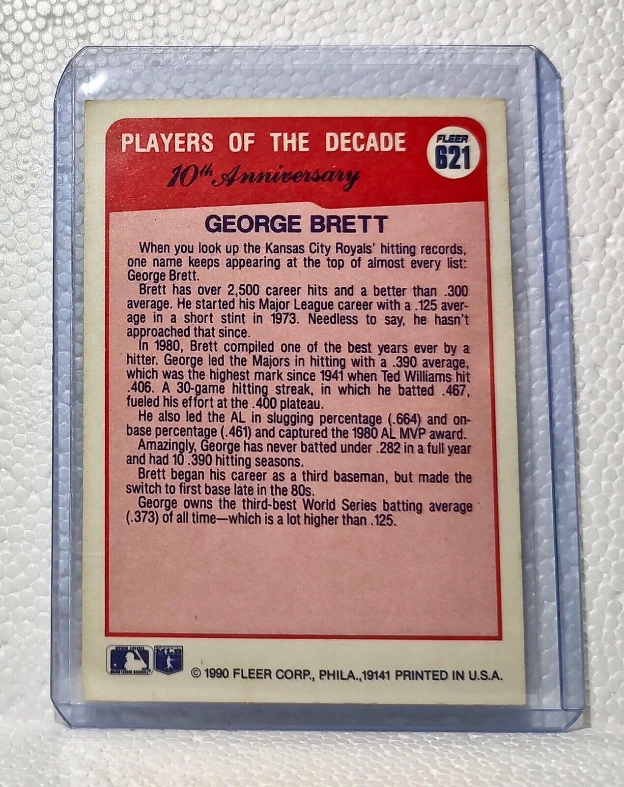 George Brett 1990 Fleer MLB #621 10th Anniversary Card Kansas City Royals