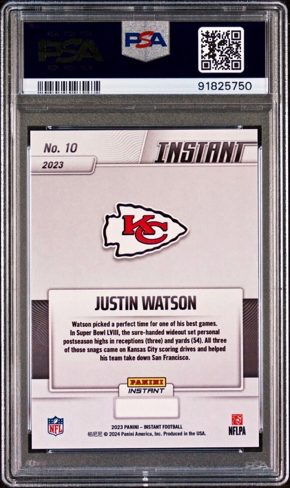 Justin Watson 2023 Panini NFL Superbowl Champions #10 Card PSA 9 Mint