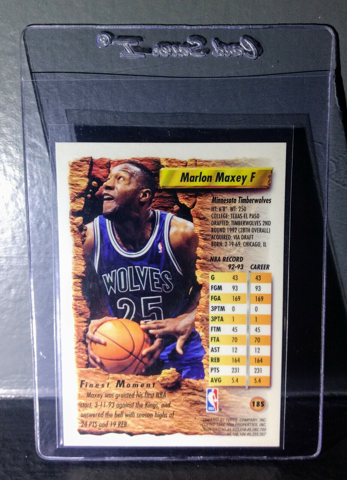 1993-94 Topps Finest Marlon Maxey #185 Basketball Card