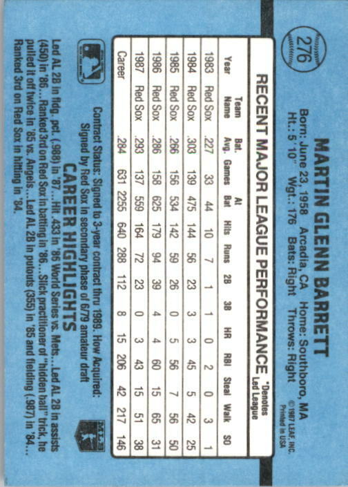 1988 Marty Barrett Donruss Baseball Card #276