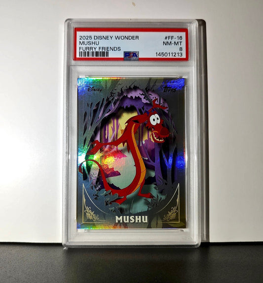 Mushu 2025 Topps Disney #FF-16 Furry Friends Card Mulan PSA 8