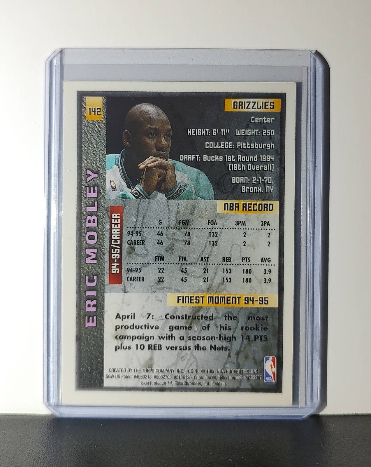 Eric Mobley 1995-96 Topps Finest NBA #142 Card Grizzlies