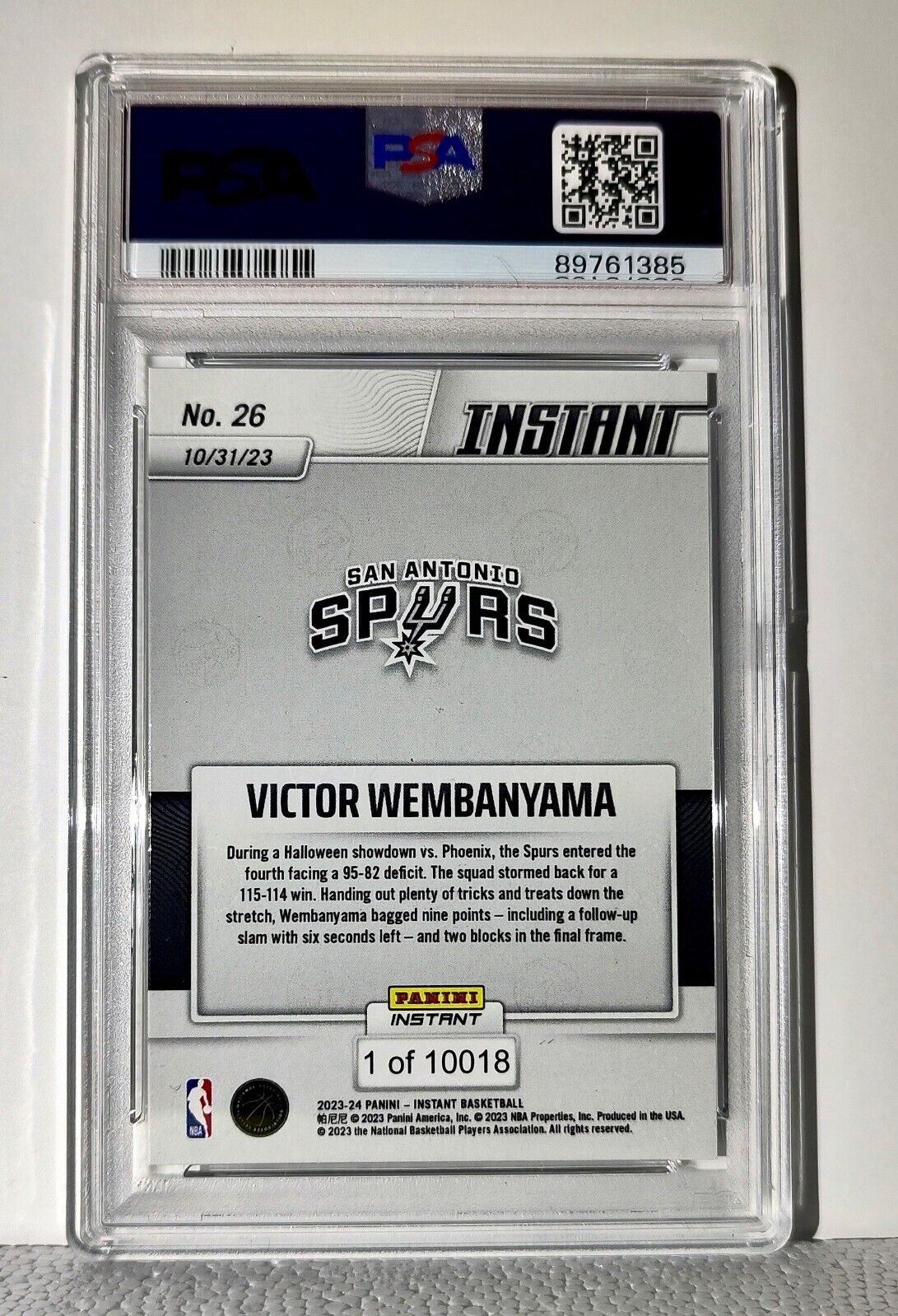 Victor Wembanyama 2023-24 Panini #26 NBA Rookie Card Spurs 1 of 10018 PSA 8 NM-M