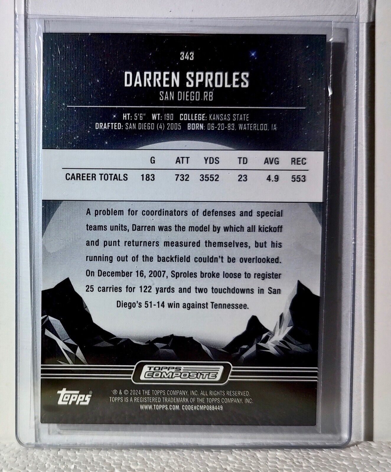 Darren Sproles 2023 Topps Midnight NFL #343 Football Card San Diego Chargers