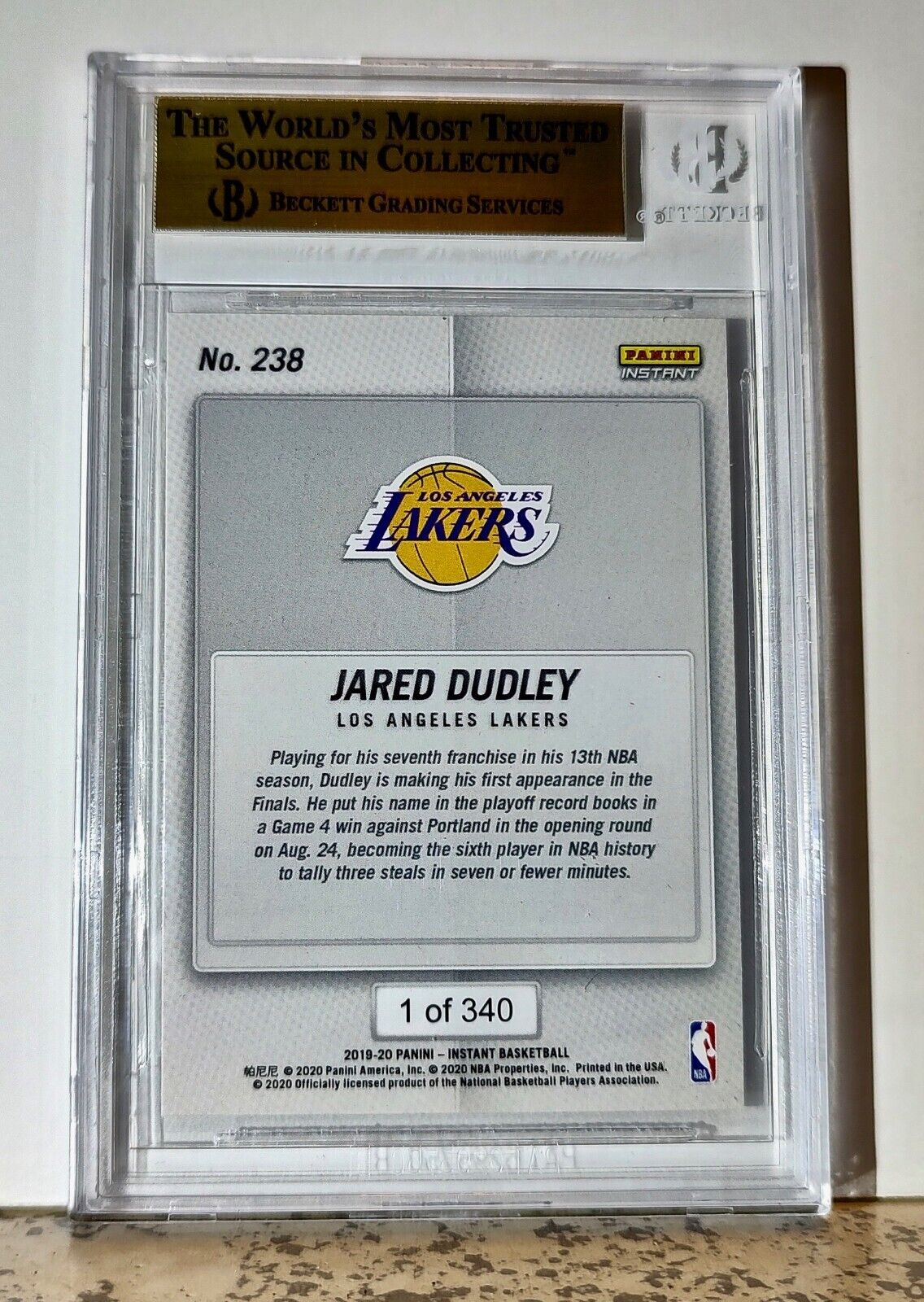 Jared Dudley 2019-20 Panini NBA #238 Basketball Card 1 of 340 BGS 9.5 Gem Lakers