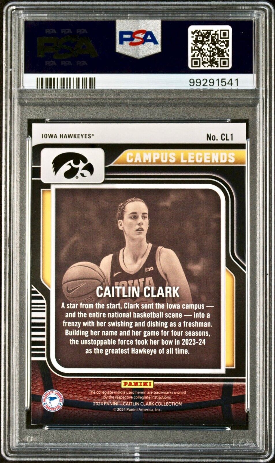 Caitlin Clark 2024 Panini College Contenders Campus Legends #CL1 Card PSA 9 Mint