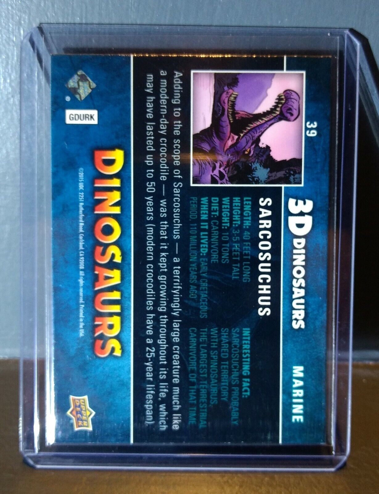 2015 Upper Deck Dinosaurs 3-D Lenticular Sarcosuchus #39 Trading Card