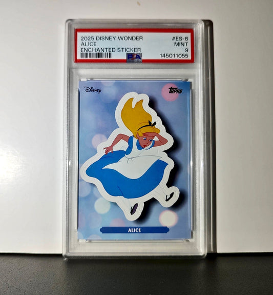 Alice 2025 Topps Disney #ES-6 Enchanted Sticker Card Alice in Wonderland PSA 9