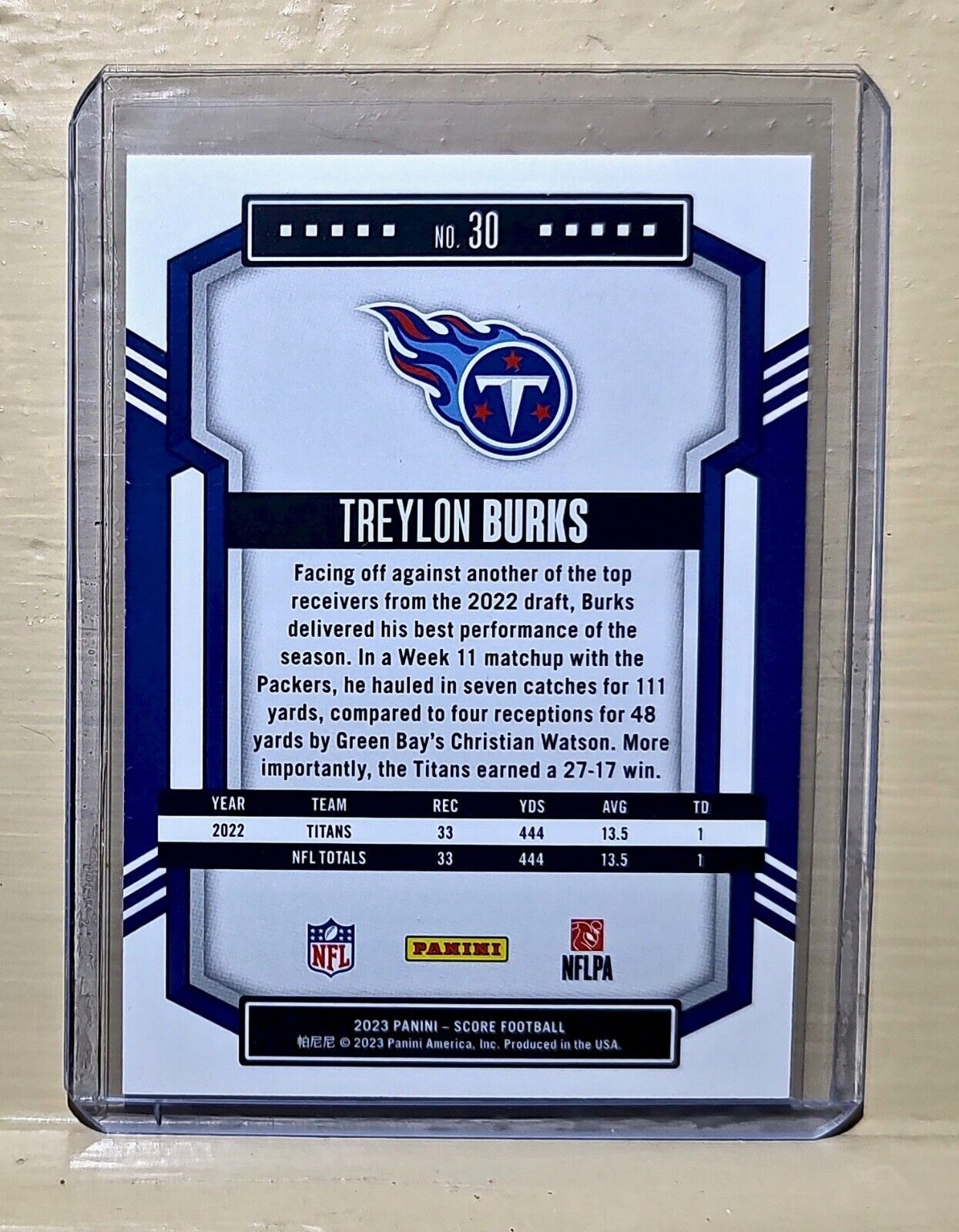 Treylon Burks 2023 Panini NFL #30 Score Football Card Tennessee Titans