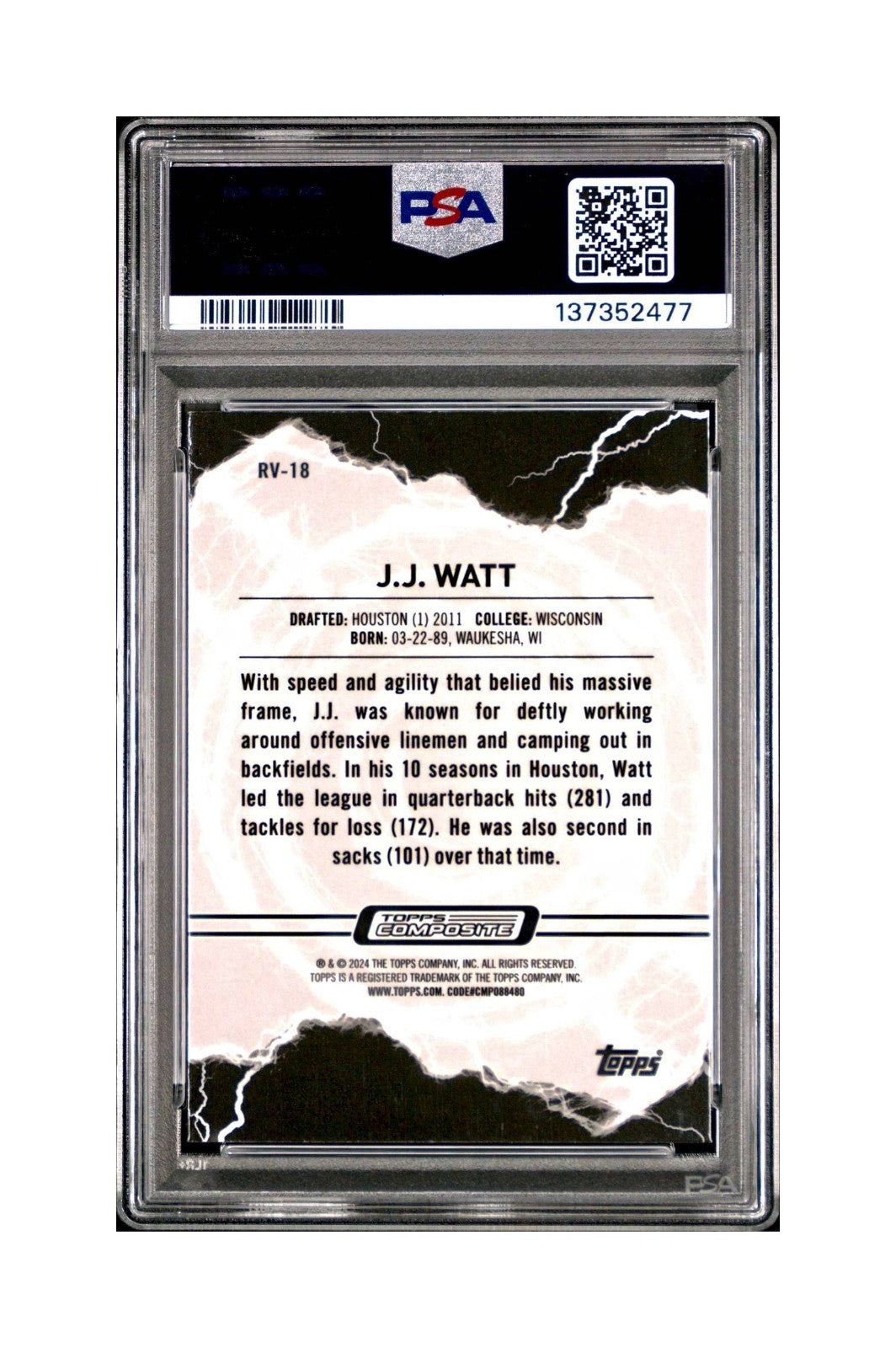 J.J. Watt 2023 Topps Resurgence Voltaic Blue Wave Refractor #RV-18 32/75 PSA 10 