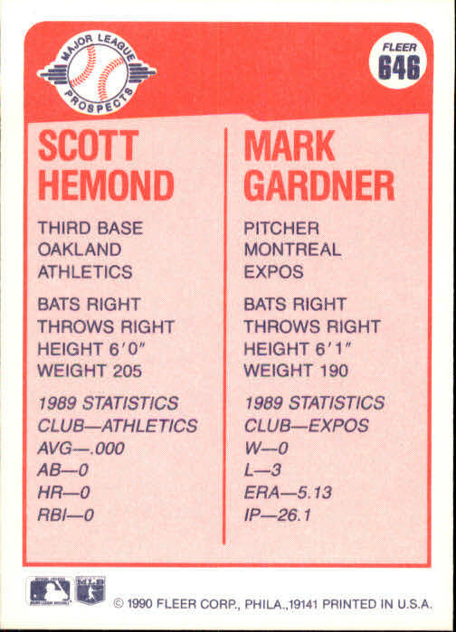 1990 Scott Hemond / Mark Gardner Fleer Baseball Card #646