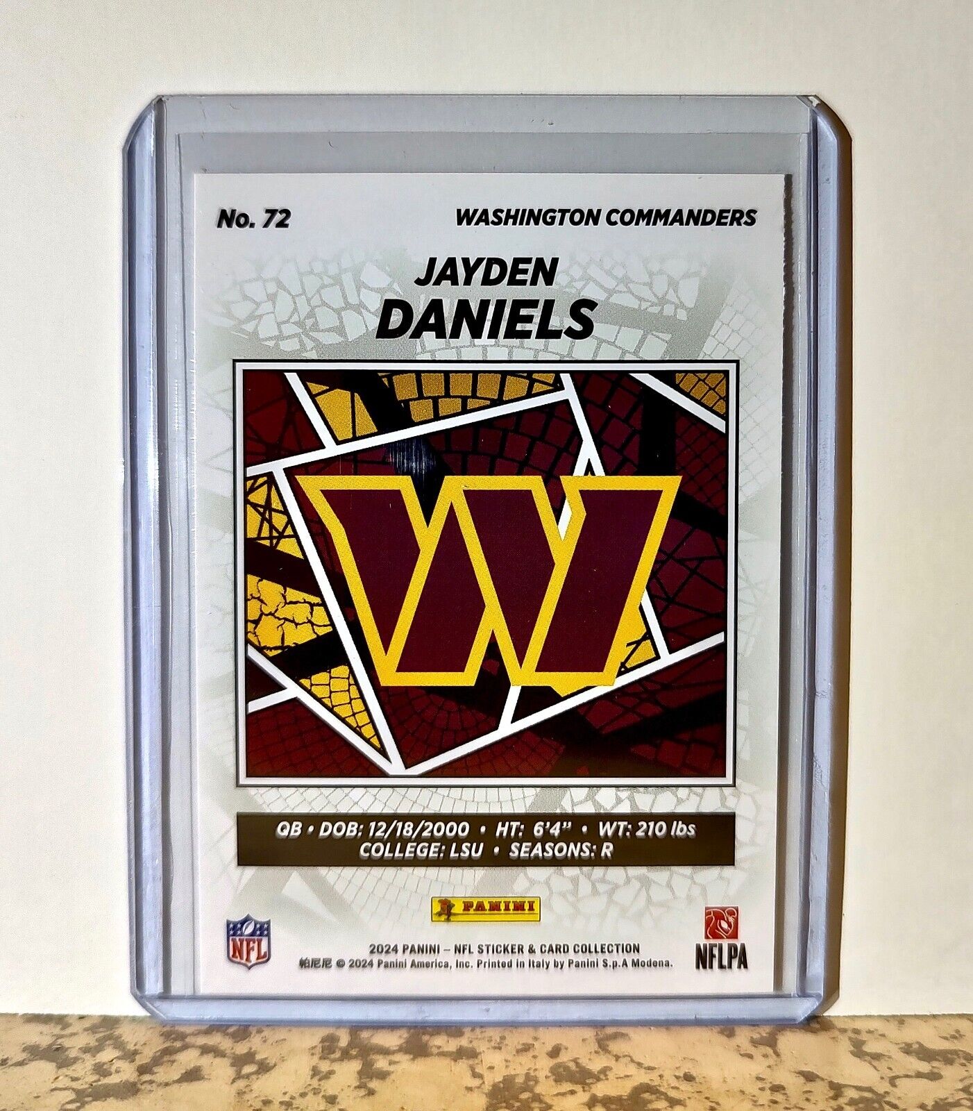 Jayden Daniels 2024 Panini NFL #72 Rookie Sticker Card Washington Commanders