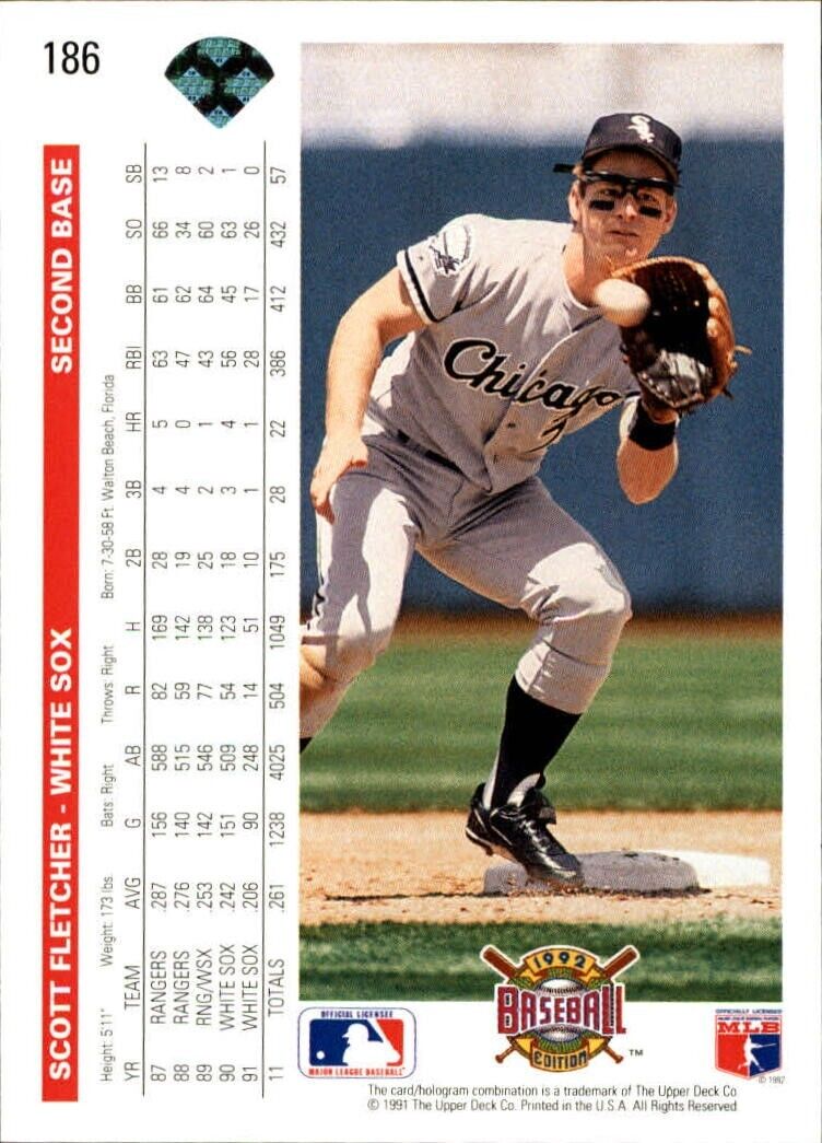 Scott Fletcher 1992 Upper Deck MLB #186 Baseball Card Chicago White Sox
