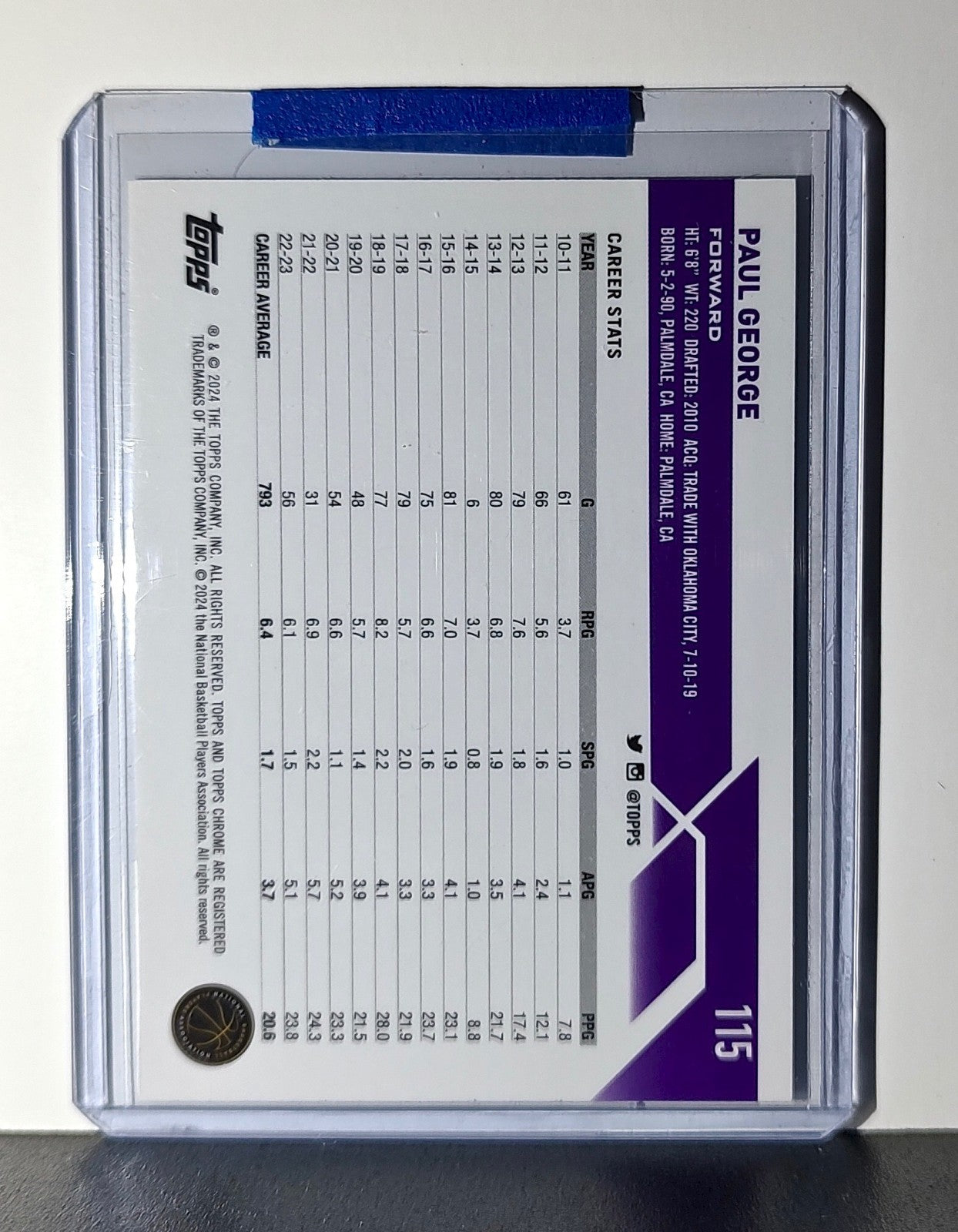 Paul George 2023-24 Topps Chrome NBA #115 Card Los Angeles Lakers