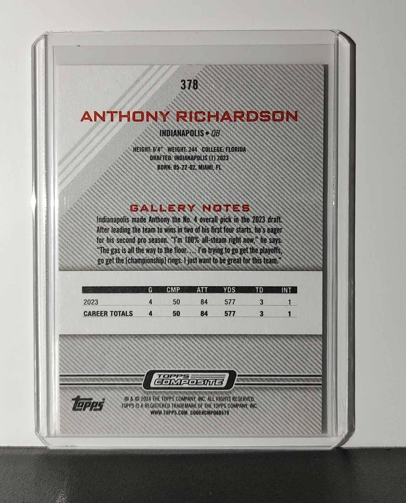 Anthony Richardson Rookie 2023 Topps Gallery NFL #378 Card Indianapolis Colts