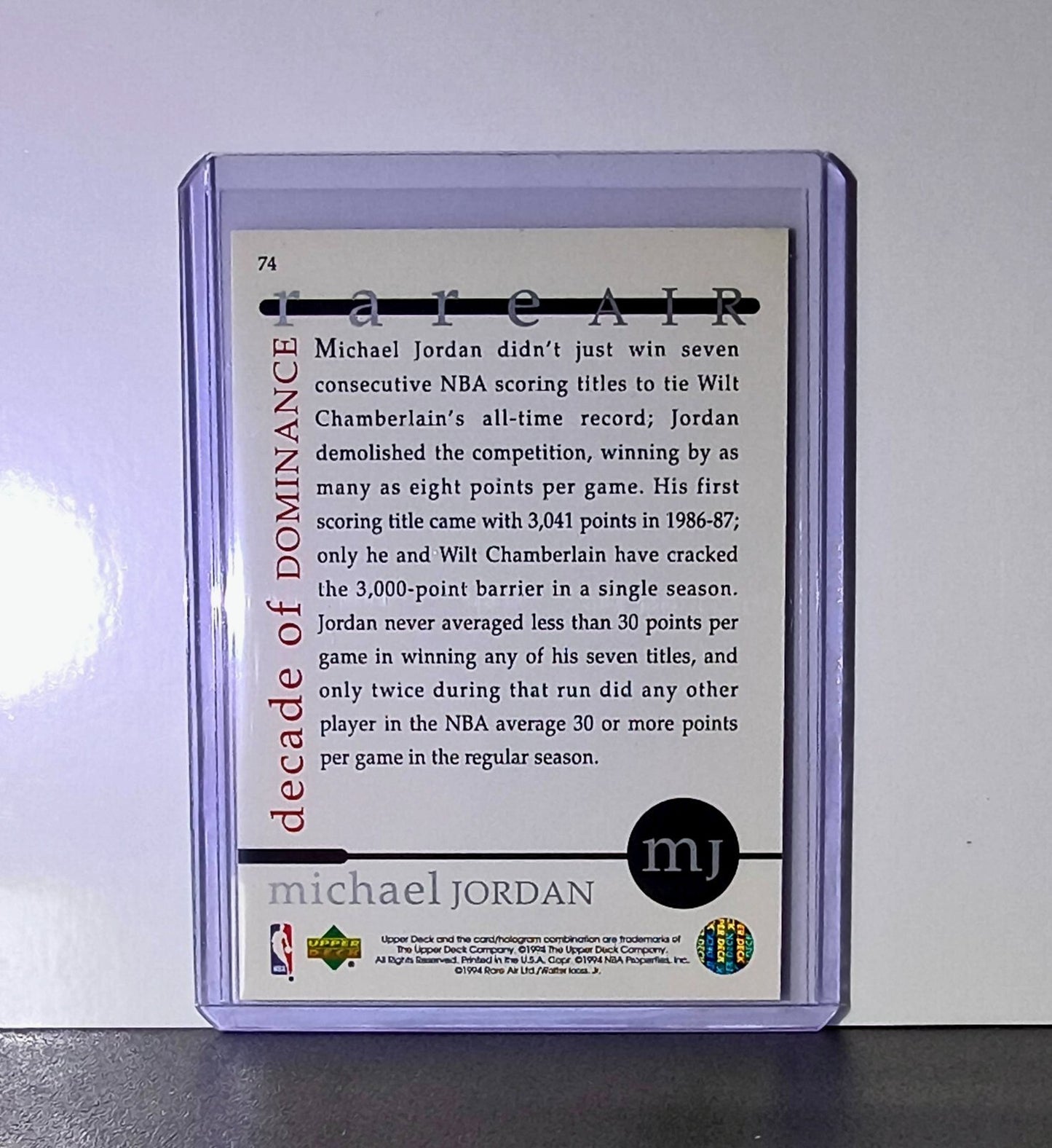Michael Jordan 1994 Upper Deck Decade of Dominance #74 Card Chicago Bulls