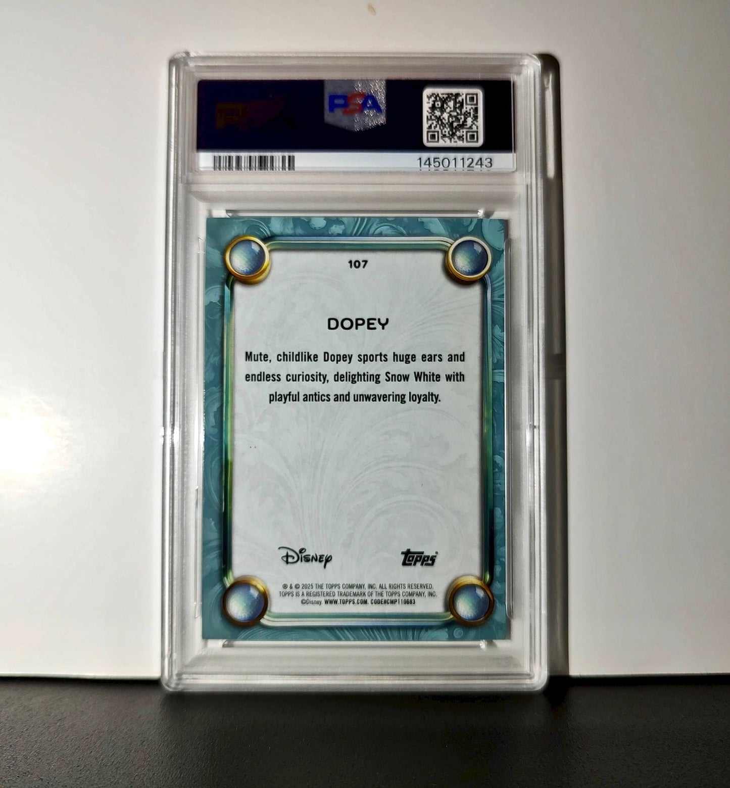 Dopey 2025 Topps Disney #107 Diamond Card Snow White and the Seven Dwarfs PSA 9