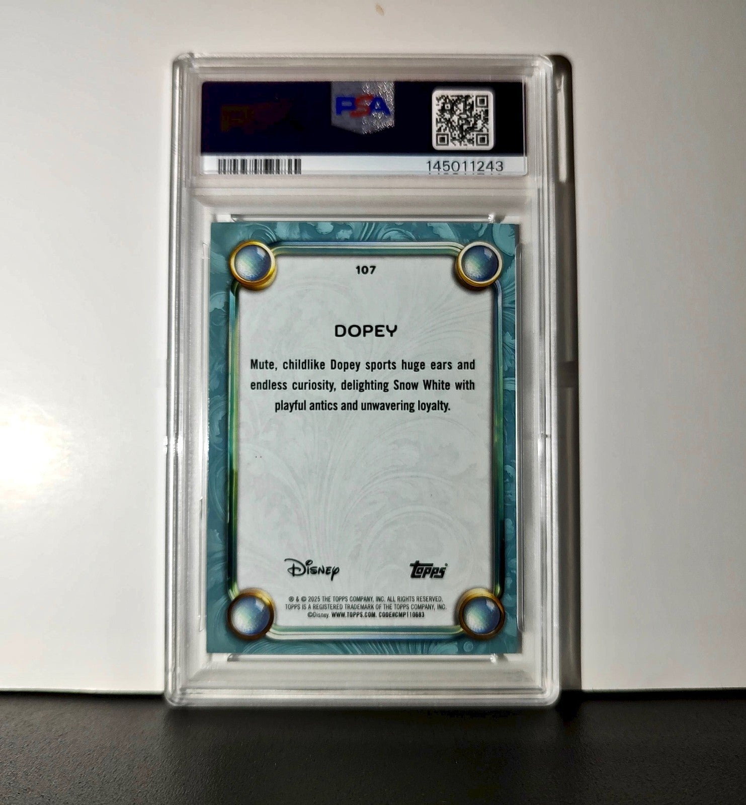 Dopey 2025 Topps Disney #107 Diamond Card Snow White and the Seven Dwarfs PSA 9