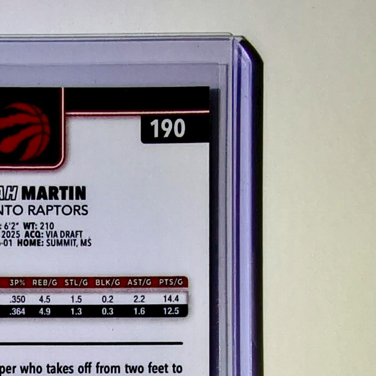 Alijah Martin Rookie 2025-26 NBA Topps Chrome Update #190 Card Toronto Raptors