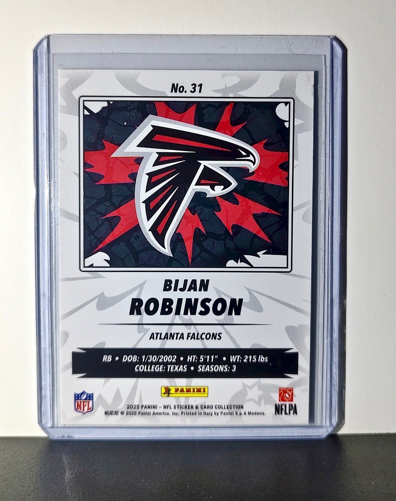Bijan Robinson 2025 Panini NFL #31 Foil Sticker Card Atlanta Falcons