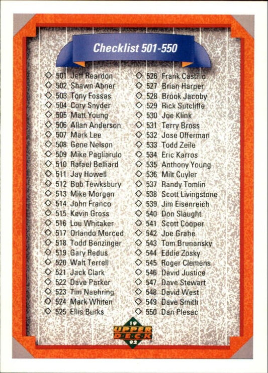 Checklist 501-600 1992 Upper Deck MLB #600 Baseball Card
