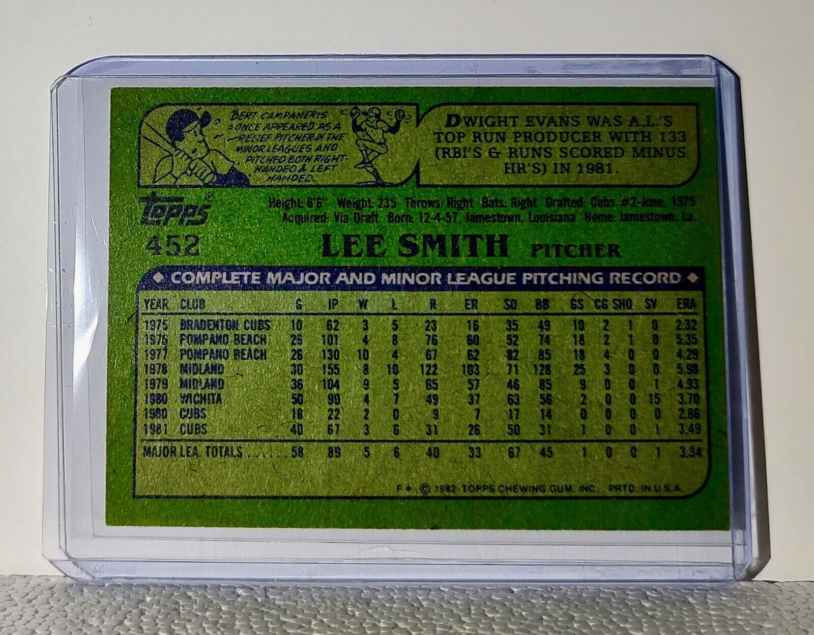 Lee Smith 1982 Donruss MLB #452 Baseball Card Chicago Cubs