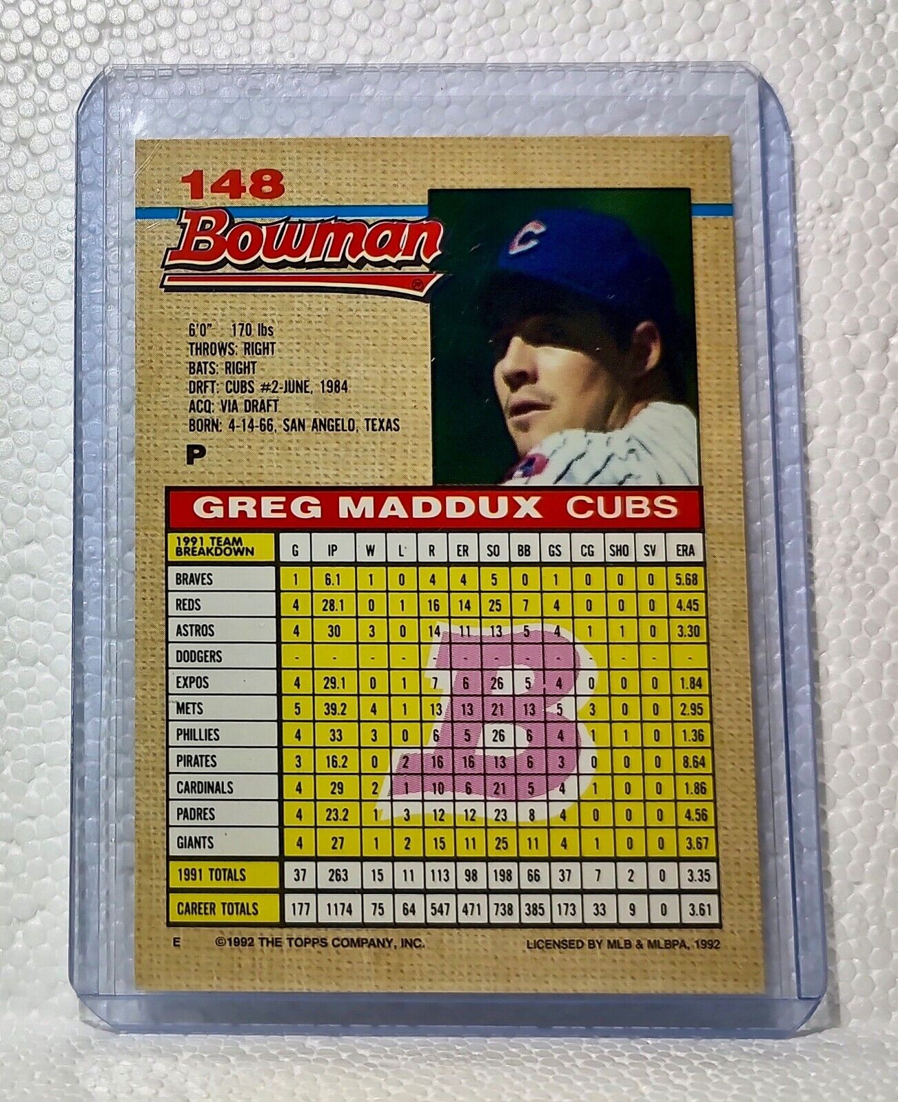 Greg Maddux 1992 Topps Bowman MLB #148 Baseball Card Chicago Cubs