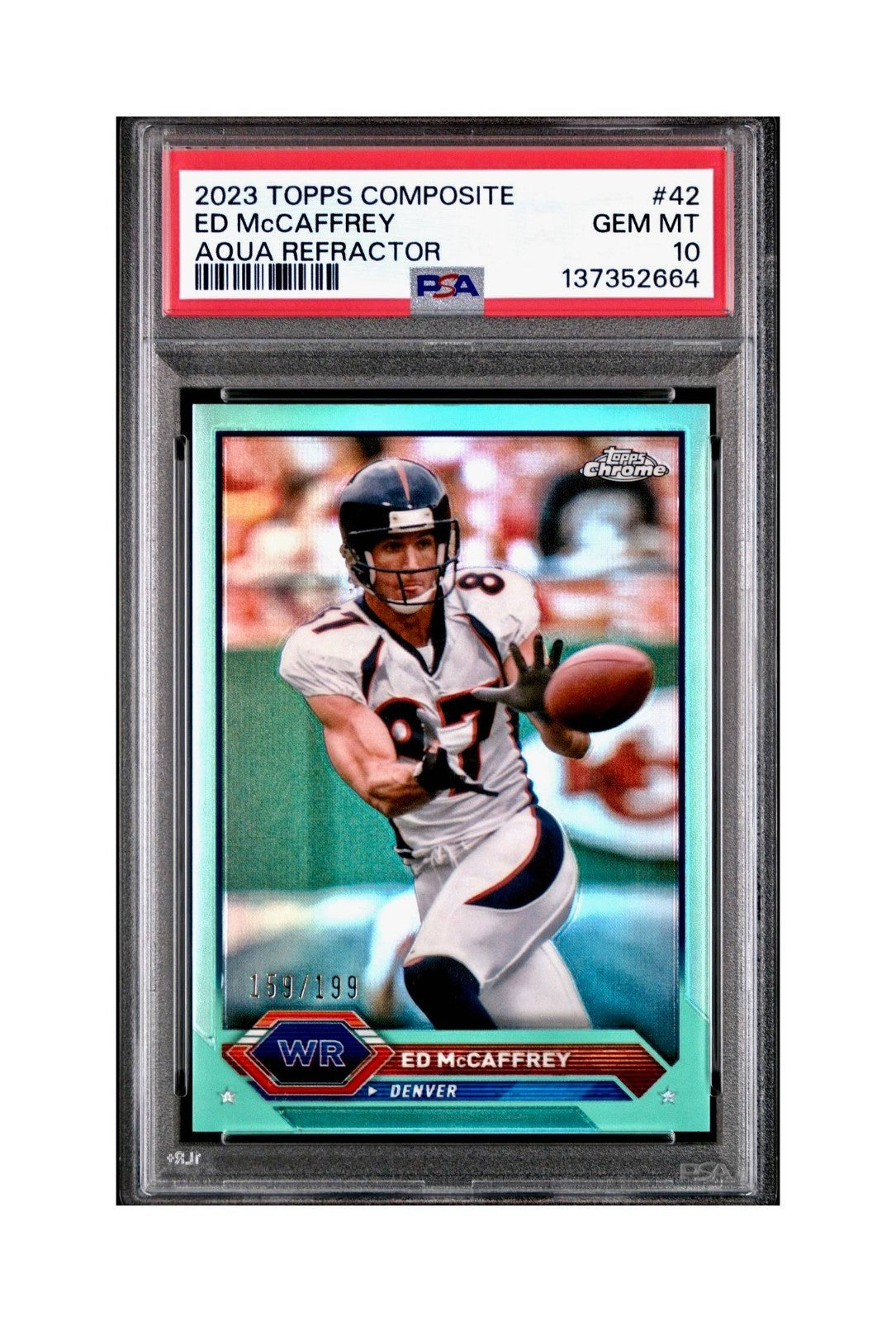 Ed McCaffrey 2023 Topps Chrome 159/199 #42 Aqua Refractors PSA 10 Gem Mint