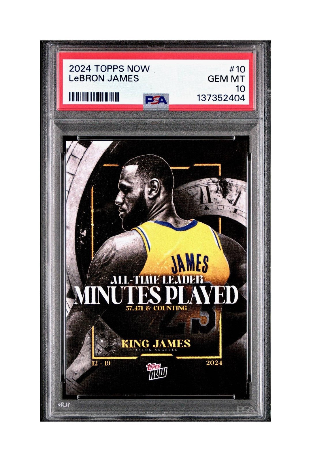 LeBron James 2024 Topps Now #10 All-Time Leader Minutes Played PSA 10 Gem Mint