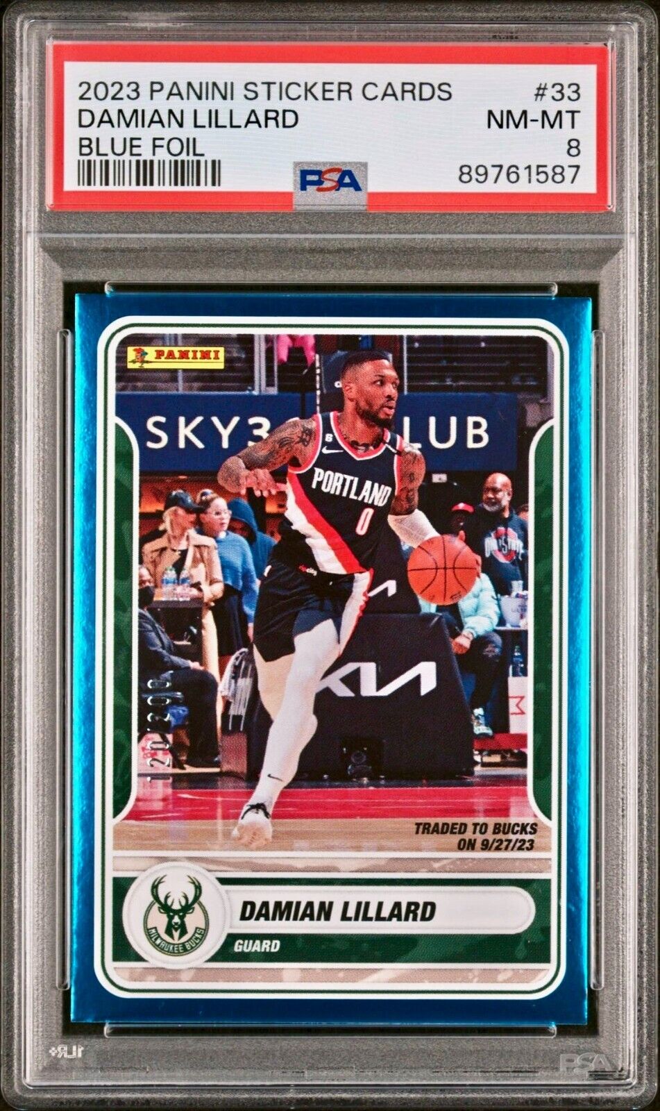 Damian Lillard 2023-24 Panini NBA #33 Blue Foil Card #120 / 200 PSA 8 NM-MT