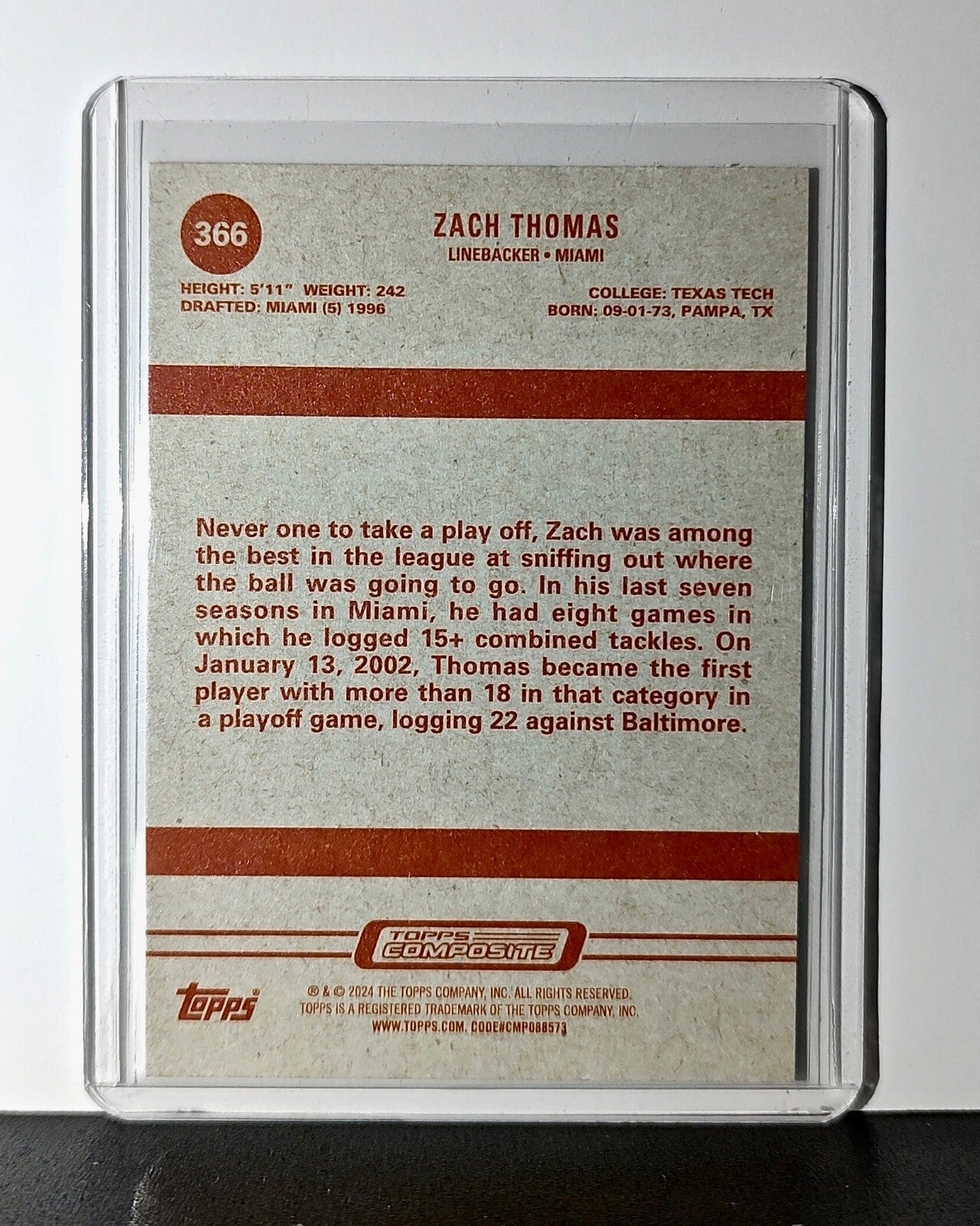 Zach Thomas 2023 Topps Heritage NFL #366 Card Miami Dolphins