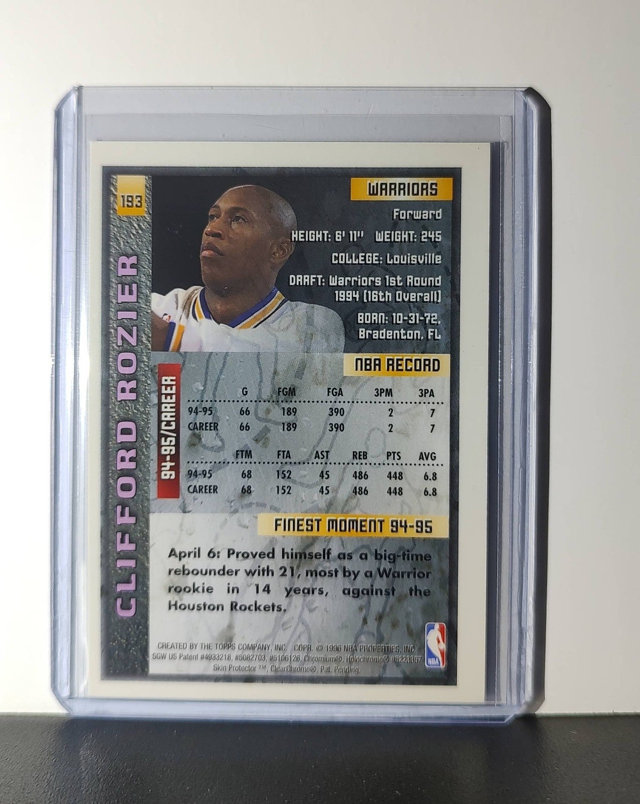 Clifford Rozier 1995-96 Topps Finest NBA #193 Card Warriors