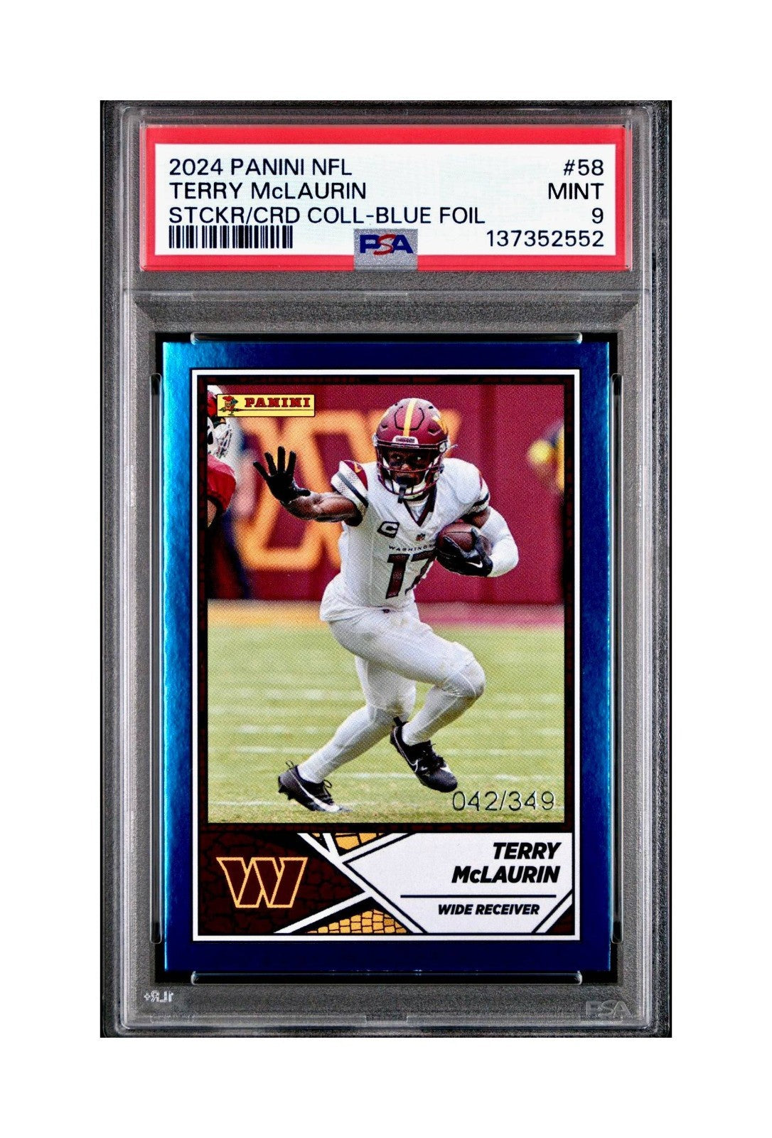 Terry McLaurin 2024 Panini Sticker Collection 042/349 #58 Blue Foil PSA 9 Mint