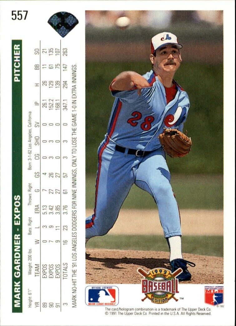 Mark Gardner 1992 Upper Deck MLB #557 Baseball Card Montreal Expos