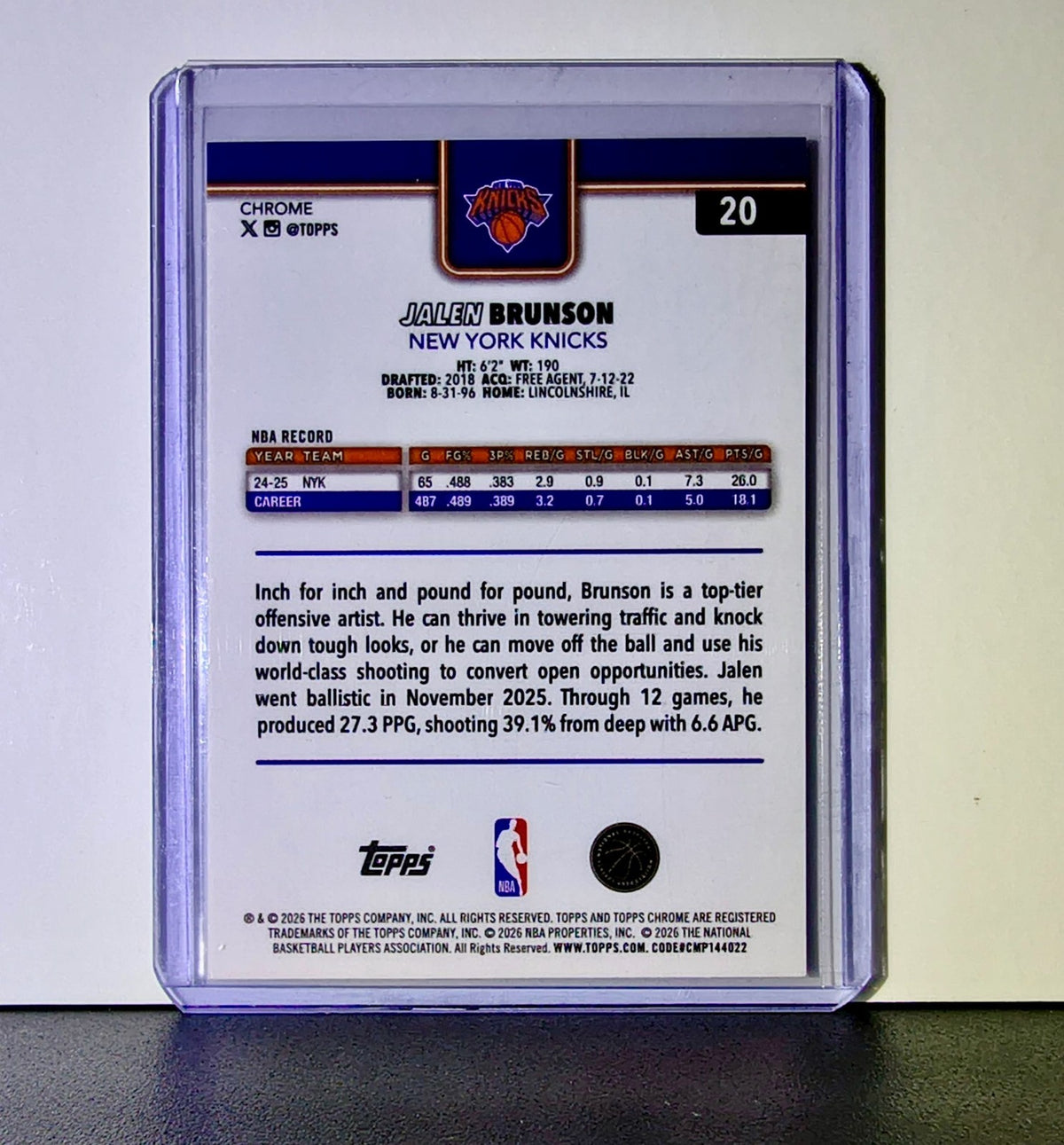 Jalen Brunson 2025-26 NBA Topps Chrome Update X-Fractor #20 Card New York Knicks