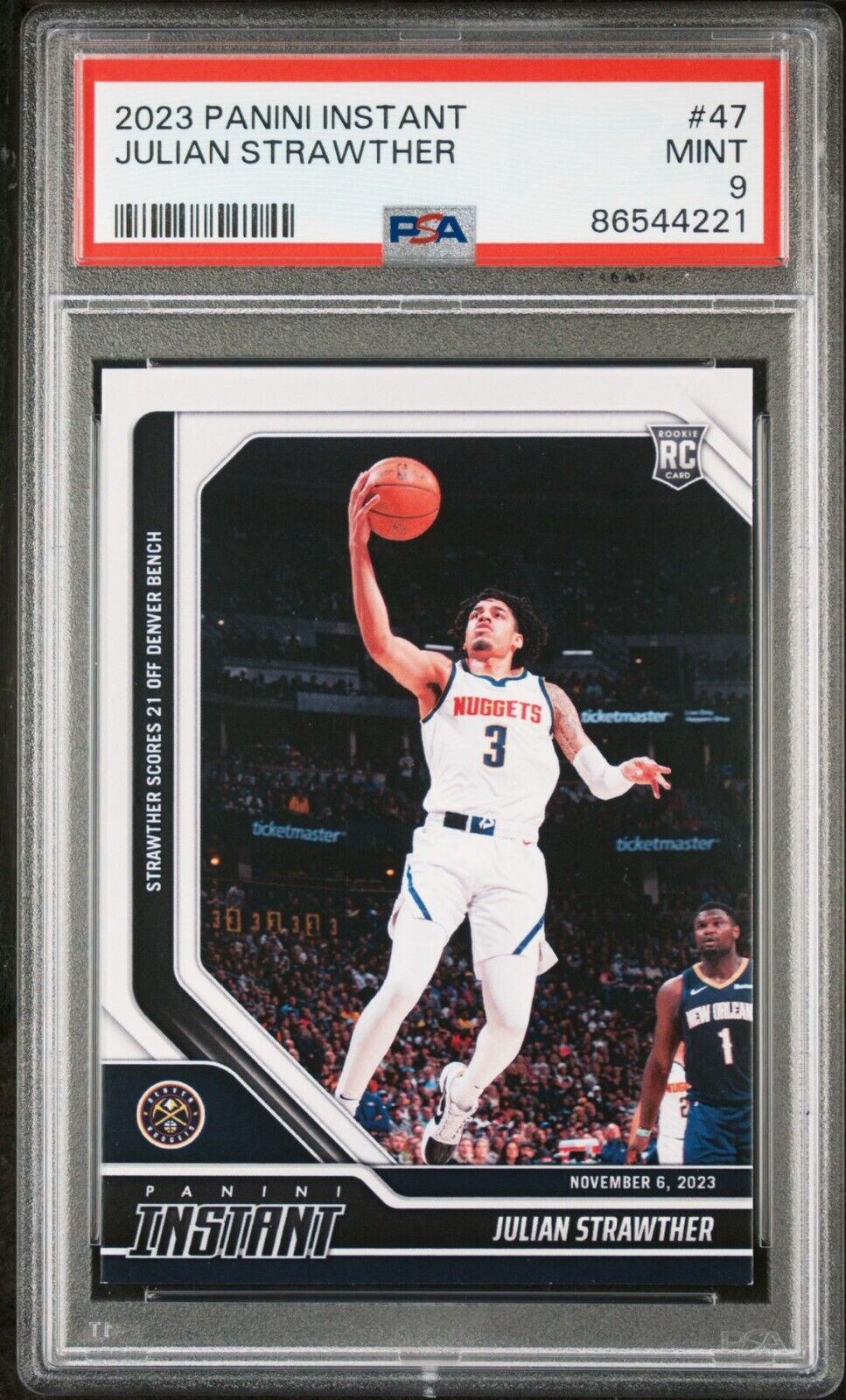 Julian Strawther 2023-24 Panini #47 NBA Rookie Card Nuggets 1 of 82 PSA 9 Mint