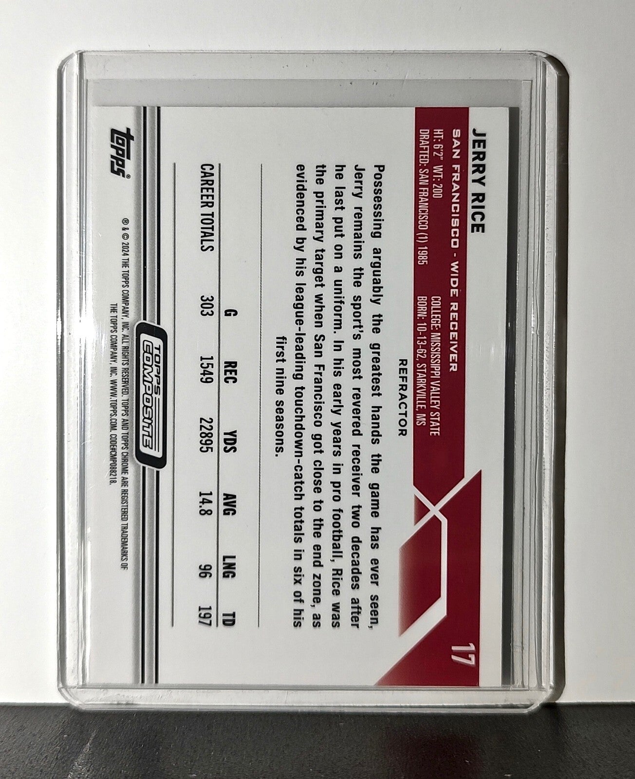 Jerry Rice 2023 Topps Chrome Refractor NFL #17 Card San Francisco 49ers