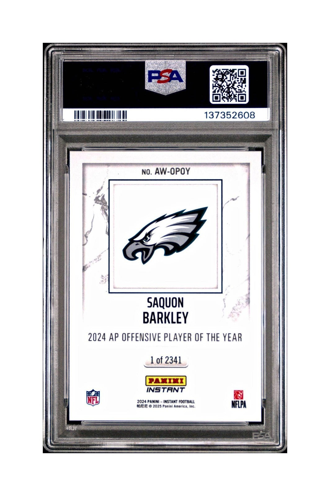 Saquon Barkley 2024 Panini NFL Offensive Player of the Year Eagles PSA 8 NM-MT