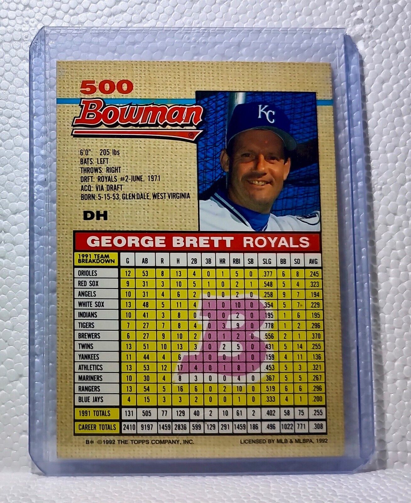 George Brett 1992 Topps Bowman MLB #500 Baseball Card Kansas City Royals