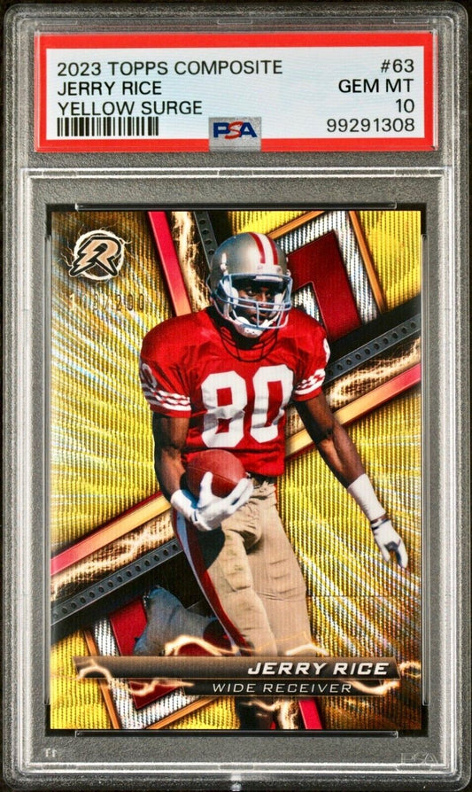 Jerry Rice 2023 Topps Resurgence NFL #63 Yellow Surge 103/200 Card PSA 10 Gem