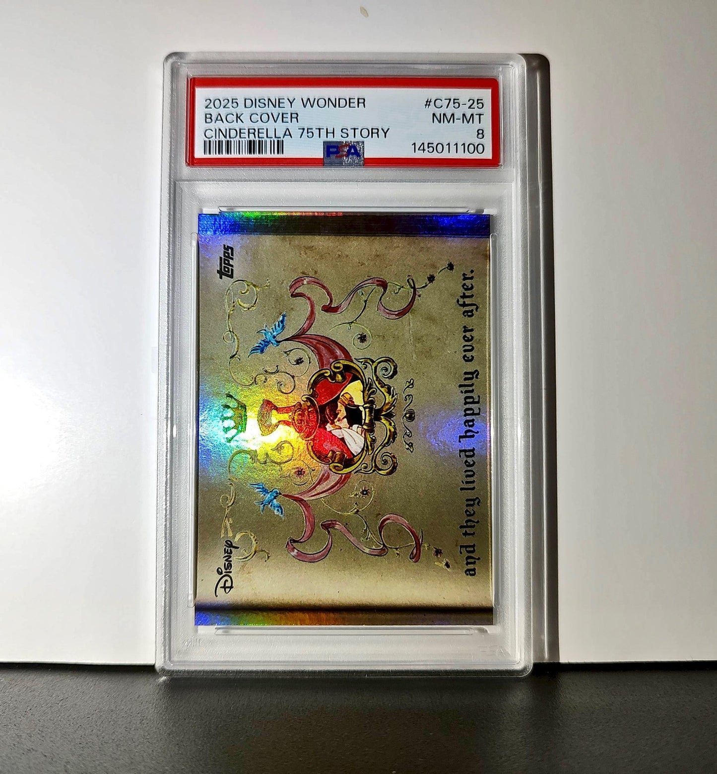 Back Cover 2025 Topps Disney Wonder #C75-25 Card Cinderella 75th Story PSA 8