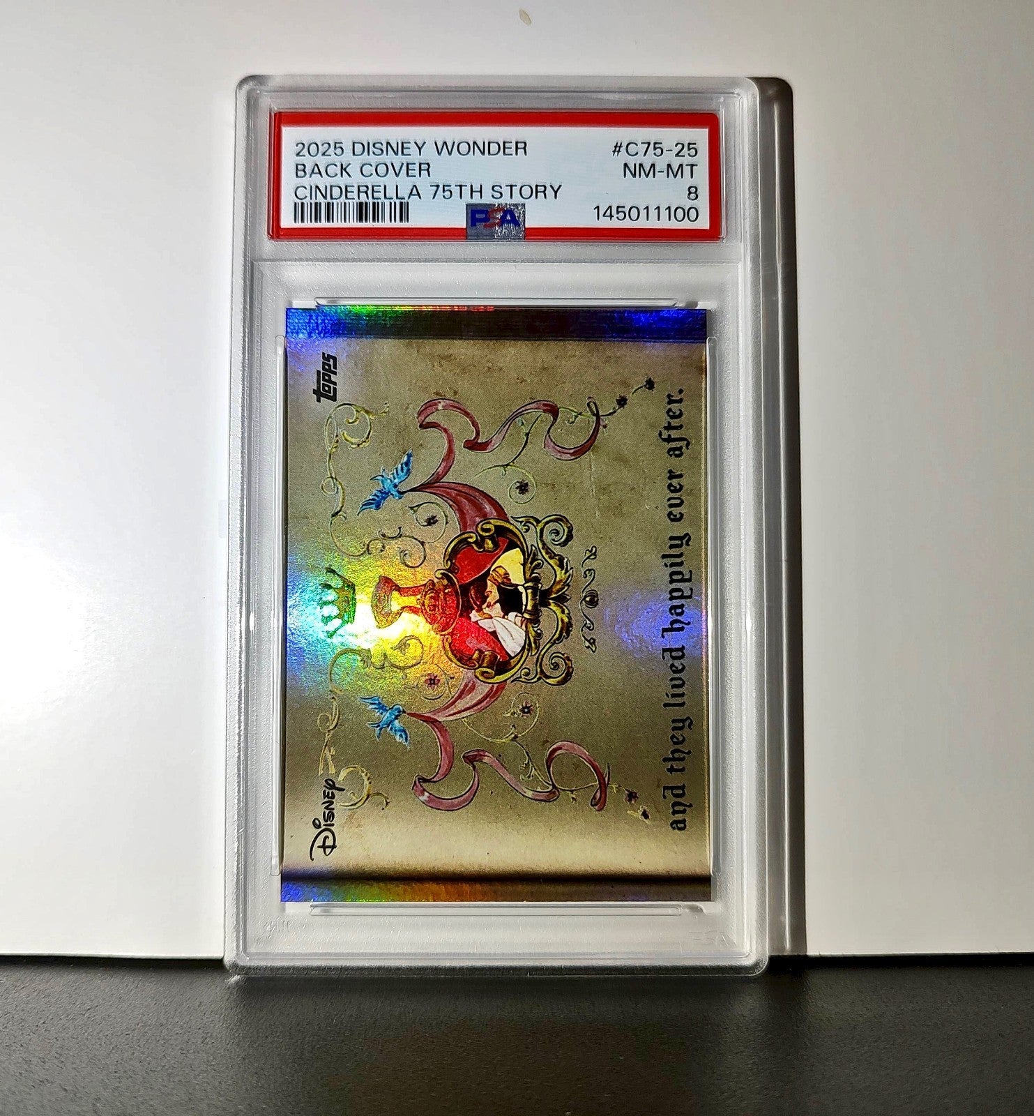 Back Cover 2025 Topps Disney Wonder #C75-25 Card Cinderella 75th Story PSA 8