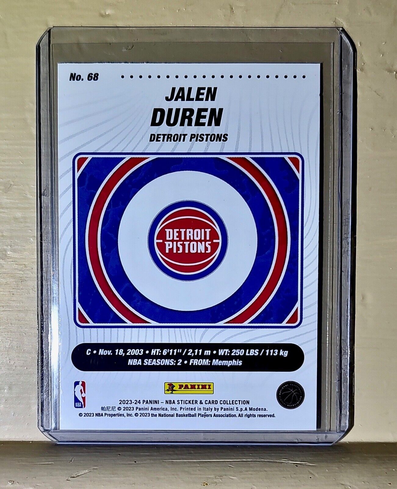 Jalen Duren 2023-24 Panini NBA Basketball #68 Card Detroit Pistons