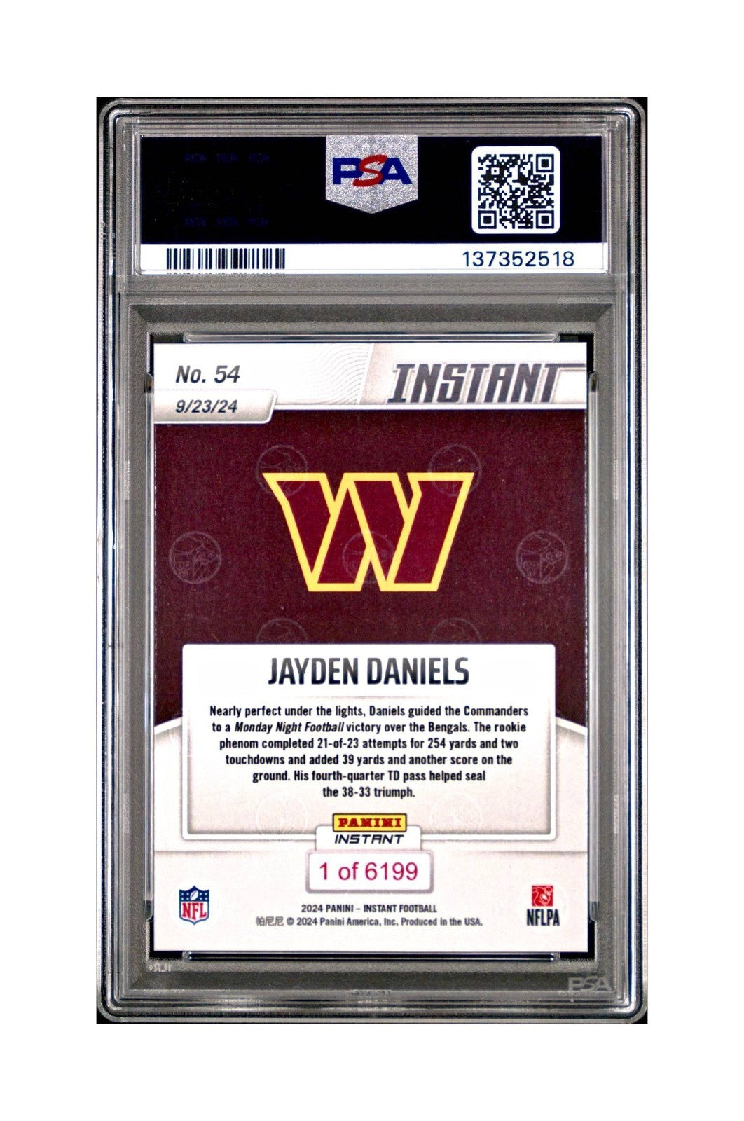 Jayden Daniels Rookie 2024 Panini Instant NFL #54 PSA 10 Gem Mint