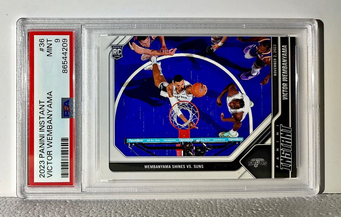 Victor Wembanyama 2023-24 Panini #36 NBA Rookie Card Spurs 1 of 6309 PSA 9 Mint