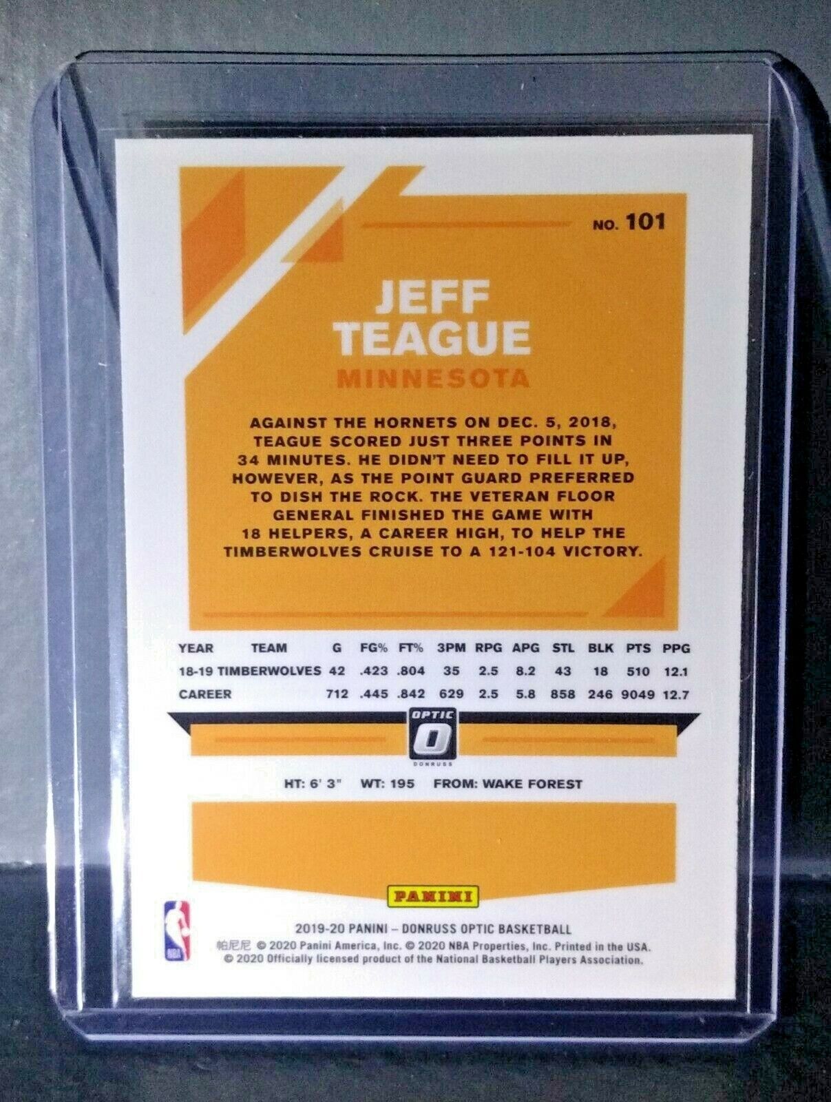 Jeff Teague 2019-20 Panini Donruss Optic #101 Basketball Card