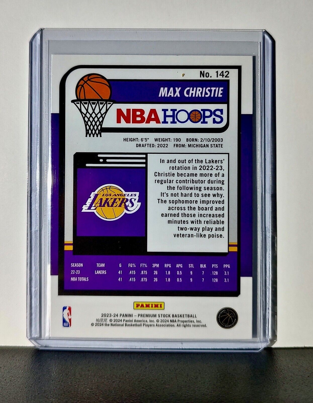 Max Christie 2023-24 Panini Premium Stock NBA Hoops #142 Card Los Angeles Lakers
