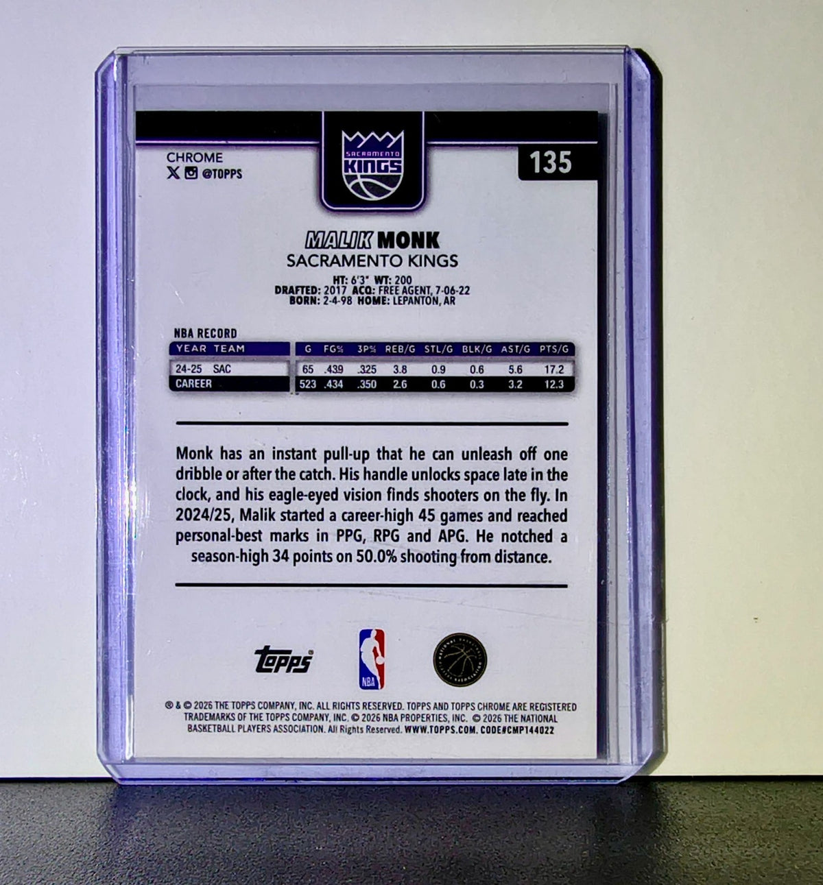 Malik Monk 2025-26 NBA Topps Chrome Update X-Fractor #135 Card Sacramento Kings
