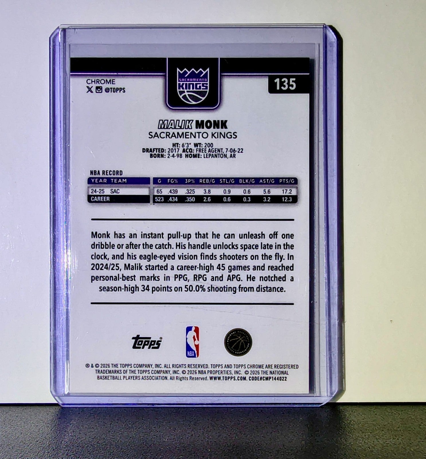Malik Monk 2025-26 NBA Topps Chrome Update X-Fractor #135 Card Sacramento Kings